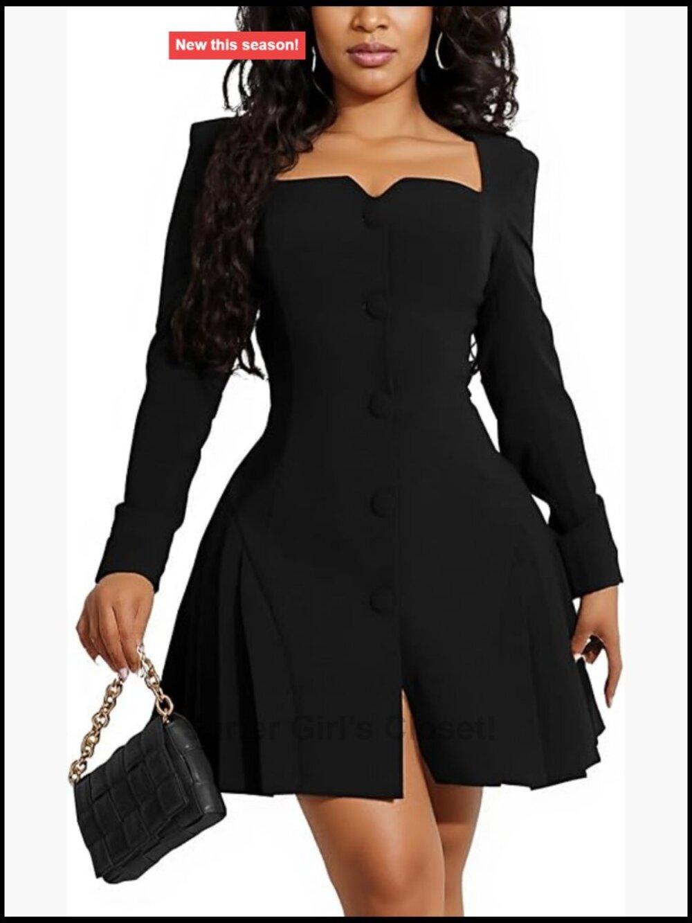 Women's Sexy Long Sleeve Square Neck A-line Pleated Mini Dress